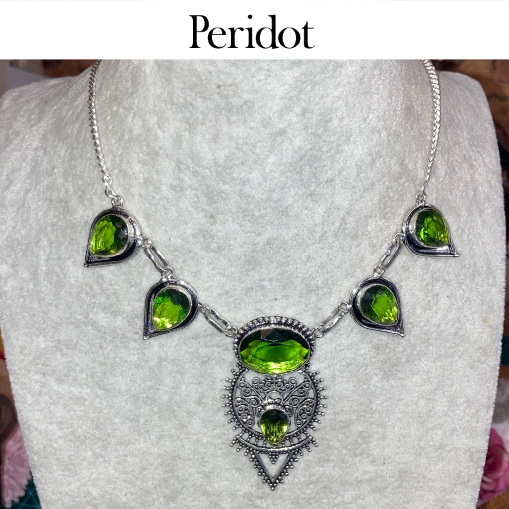 Striking Peridot Gemstone Handmade Bib Statement Necklace